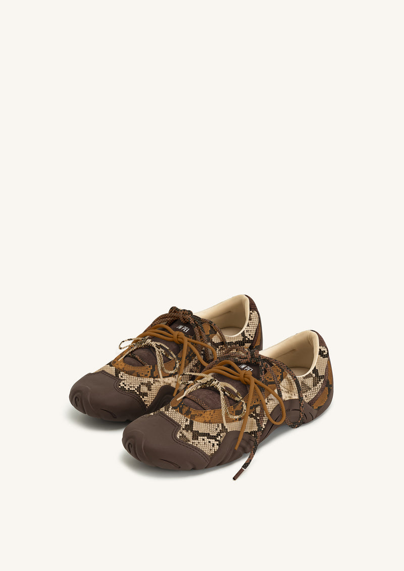 Caitlin Snake-Embossed Lace-up Ballerina Sneakers - Brown