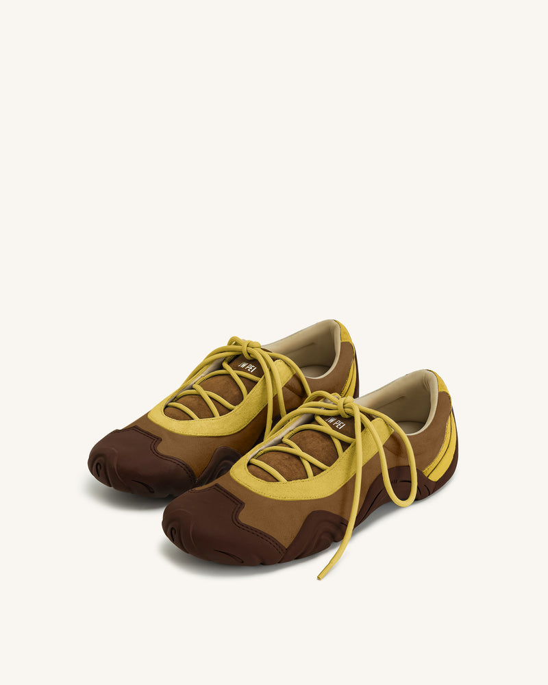 Caitlin Faux Suede Lace-up Ballerina Sneakers - Yellow & Brown