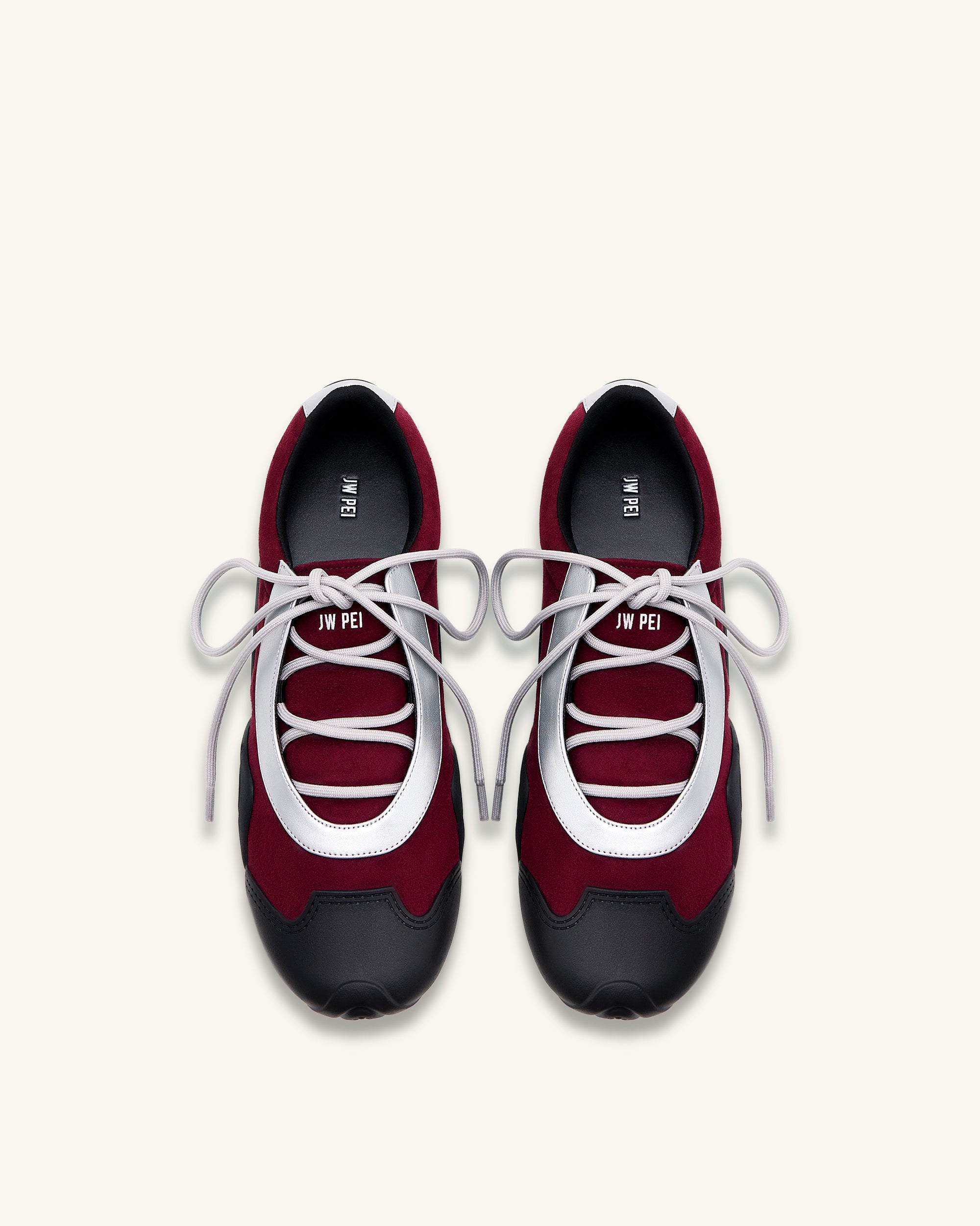 Caitlin Faux Suede Lace-up Ballerina Sneakers - Burgundy & Light Grey