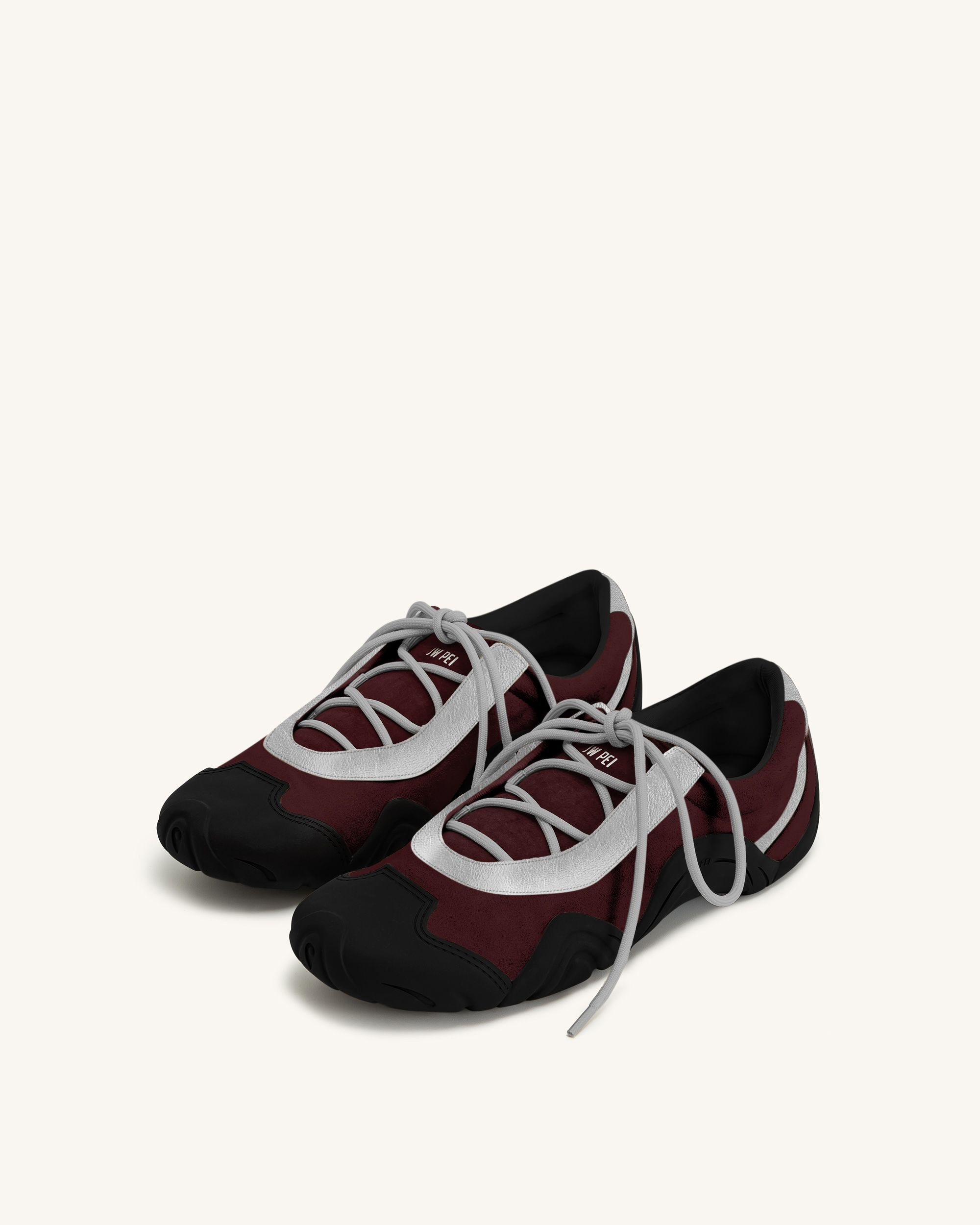 Caitlin Faux Suede Lace-up Ballerina Sneakers - Burgundy & Light Grey