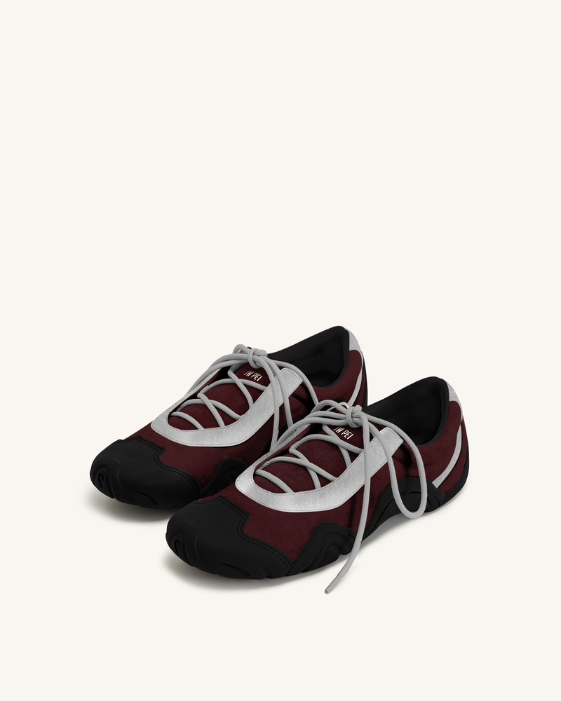 Caitlin Faux Suede Lace-up Ballerina Sneakers - Burgundy & Light Grey