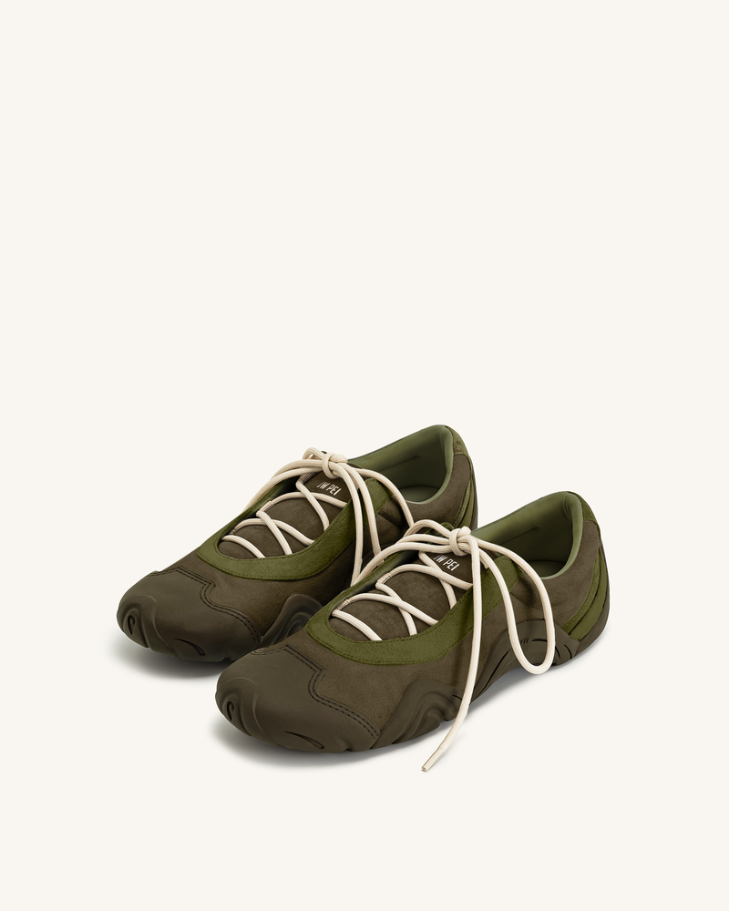 Caitlin Faux Suede Lace-up Ballerina Sneakers - Army Olive