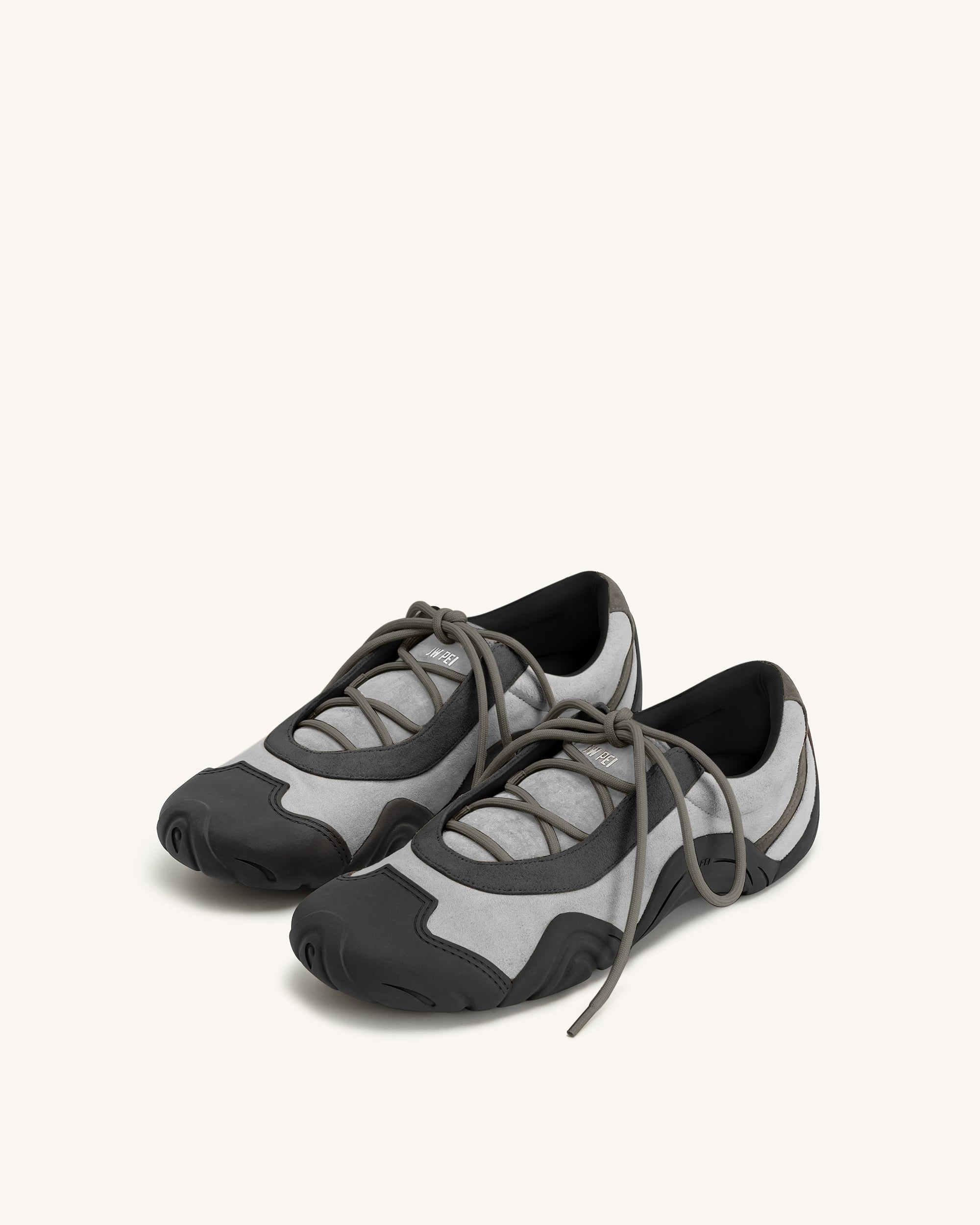 Caitlin Faux Suede Lace-up Ballerina Sneakers - Grey Mix