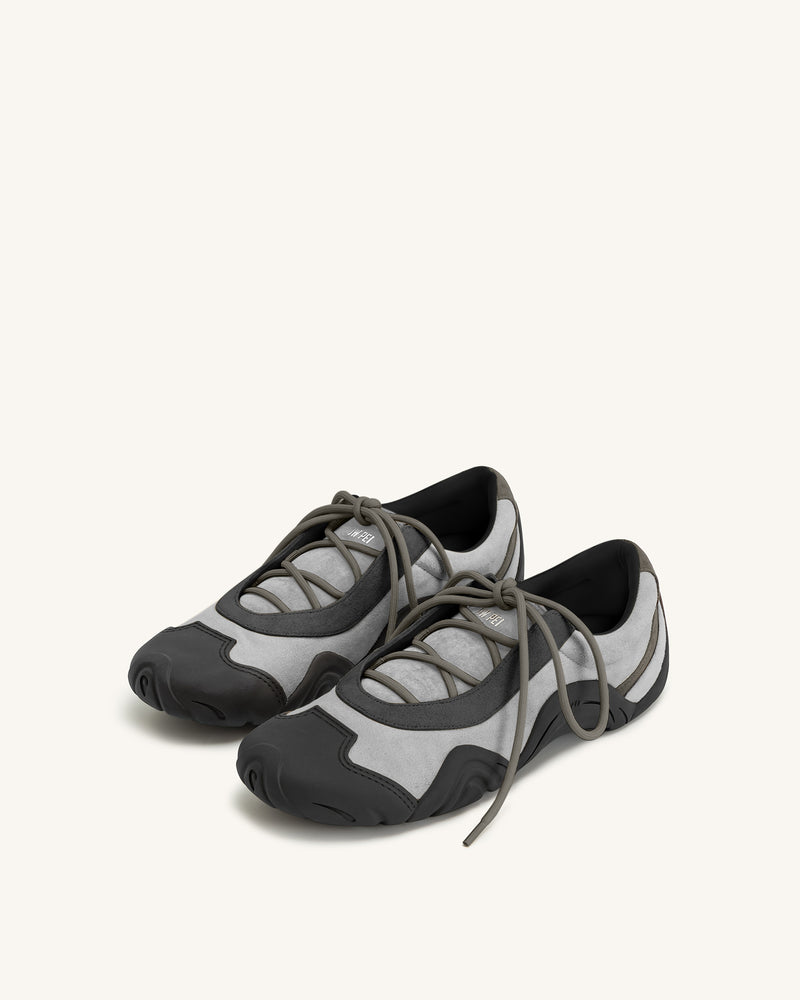 Caitlin Faux Suede Lace-up Ballerina Sneakers - Grey Mix