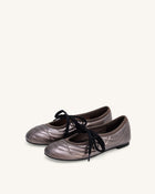 Erika Topstitching Lace-up Ballet Flats - Dark Brown