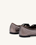 Erika Topstitching Lace-up Ballet Flats - Dark Brown