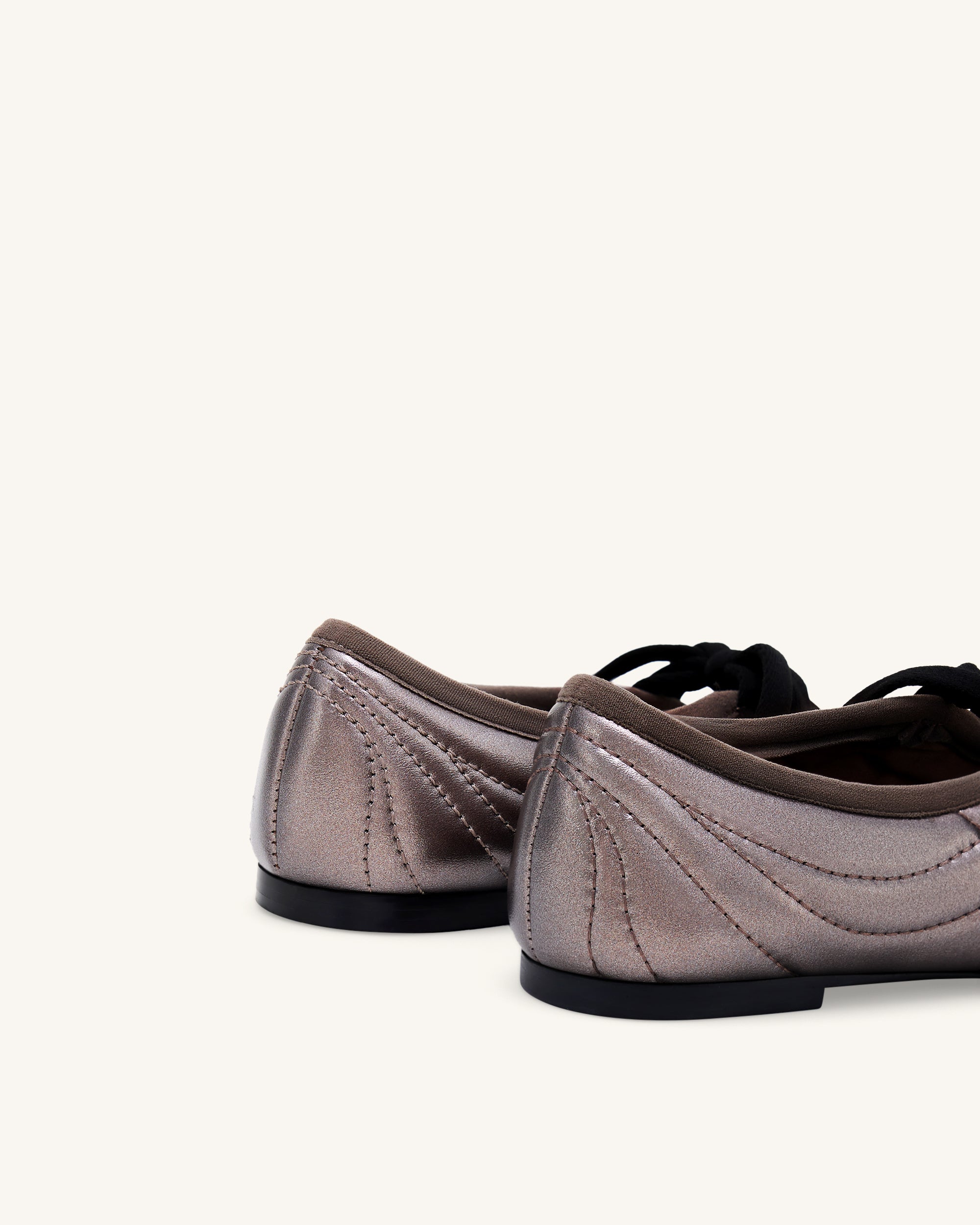 Erika Topstitching Lace-up Ballet Flats - Dark Brown