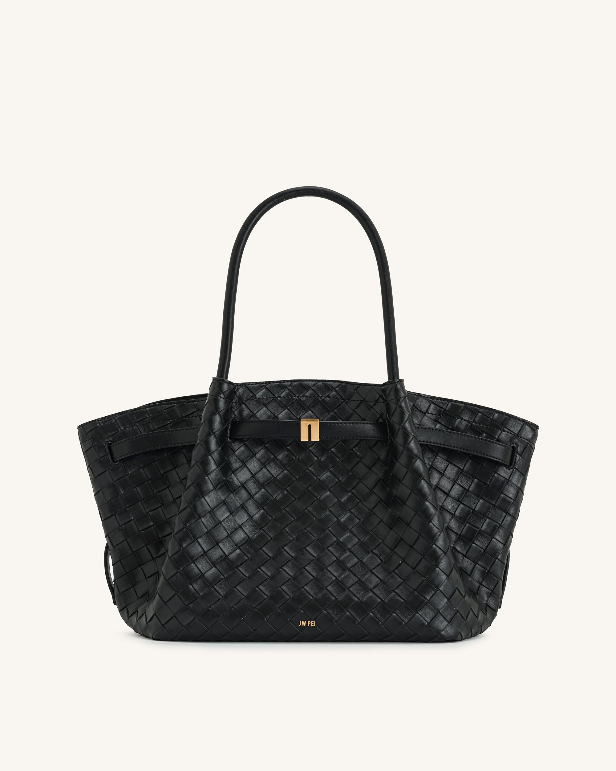 Hana Medium Weave Texture Tote Bag - Black | JW PEI
