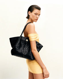 Hana Medium Weave Texture Tote Bag - Black