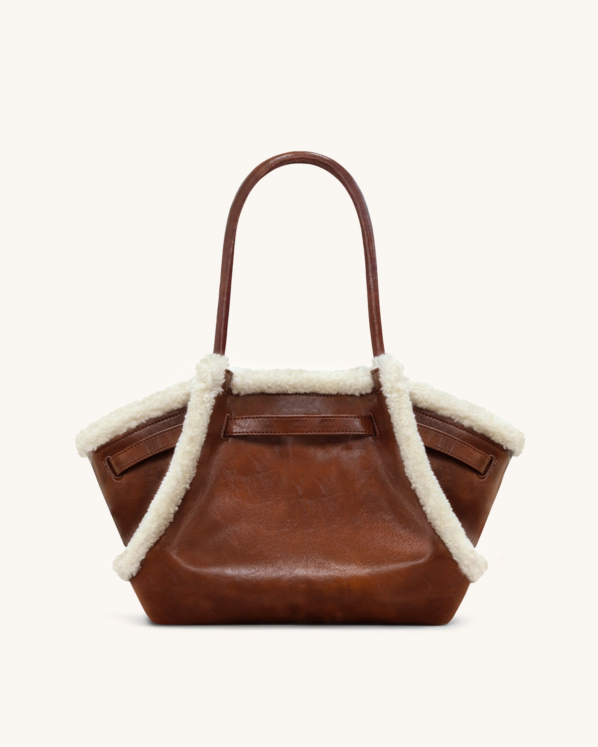 Hana Medium Faux Shearling Trim Tote Bag - Brown