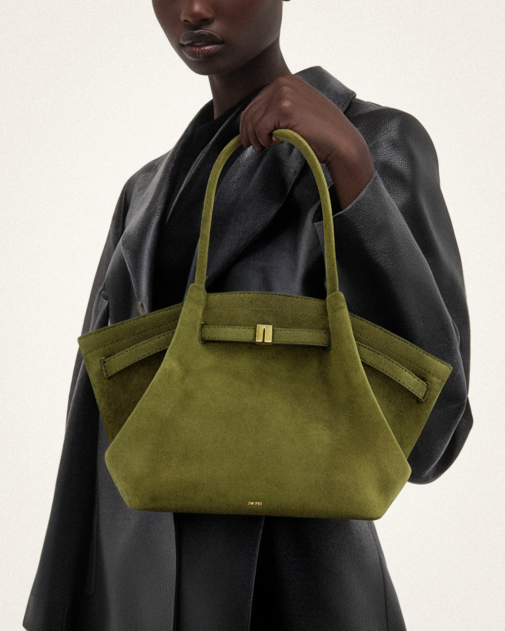 Large Tote Bag Green Faux Suede Women bag JW PEI Hana