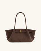 Hana Wide Faux Suede Tote Bag - Dark Brown