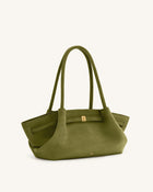 Hana Wide Faux Suede Tote Bag - Olive Green