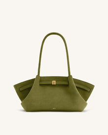 Hana Wide Faux Suede Tote Bag - Olive Green