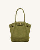 Hana Column Faux Suede Tote Bag - Olive Green