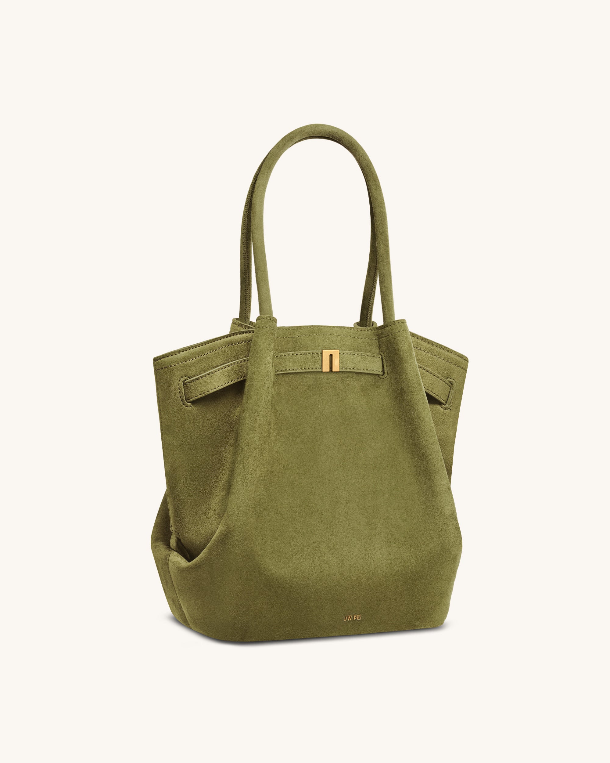 Hana Column Faux Suede Tote Bag - Olive Green