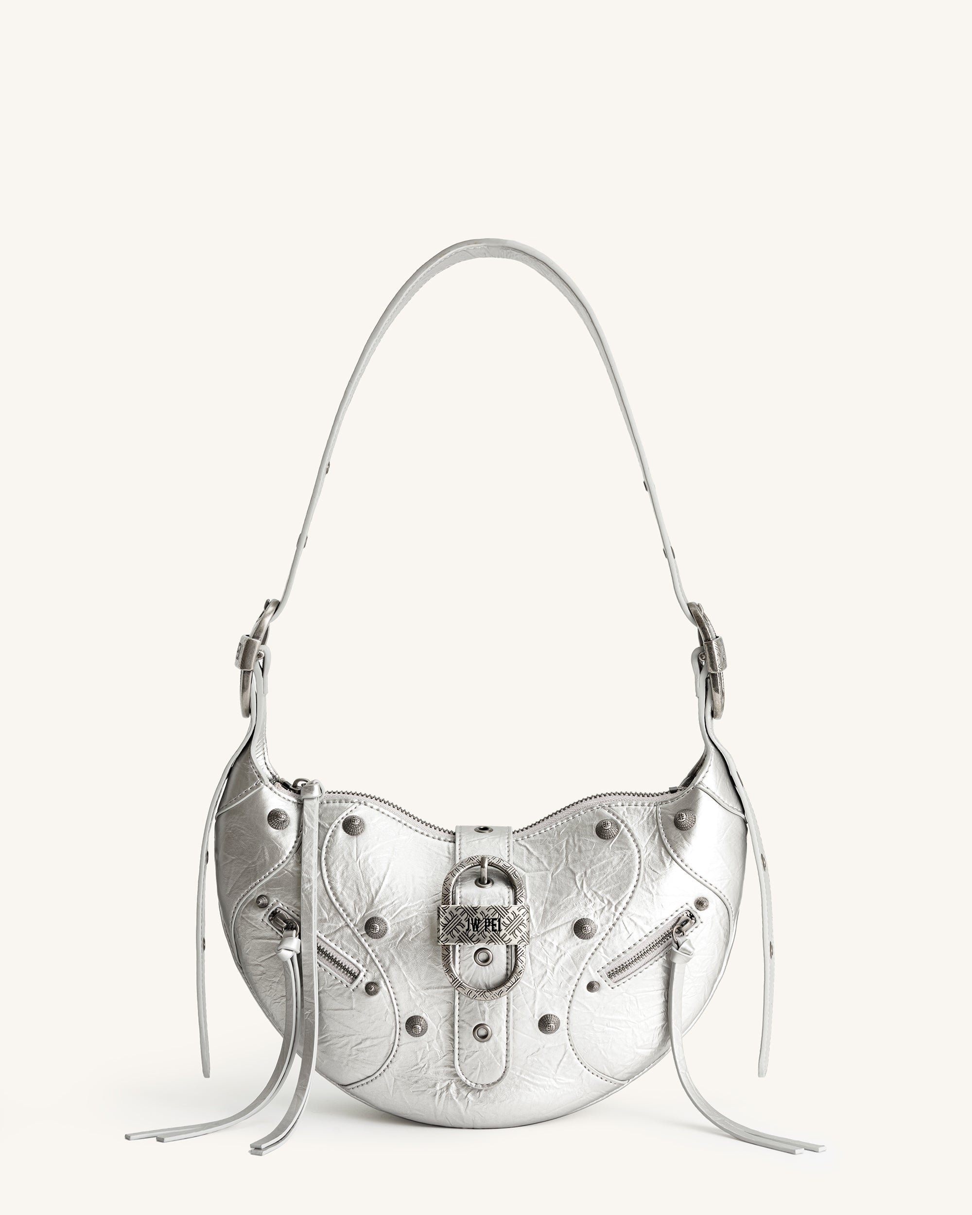 Tessa Metallic Pleating Shoulder Bag Silver