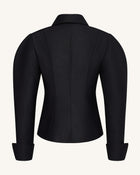 Scalloped Placket Leg of Mutton Blazer - Black