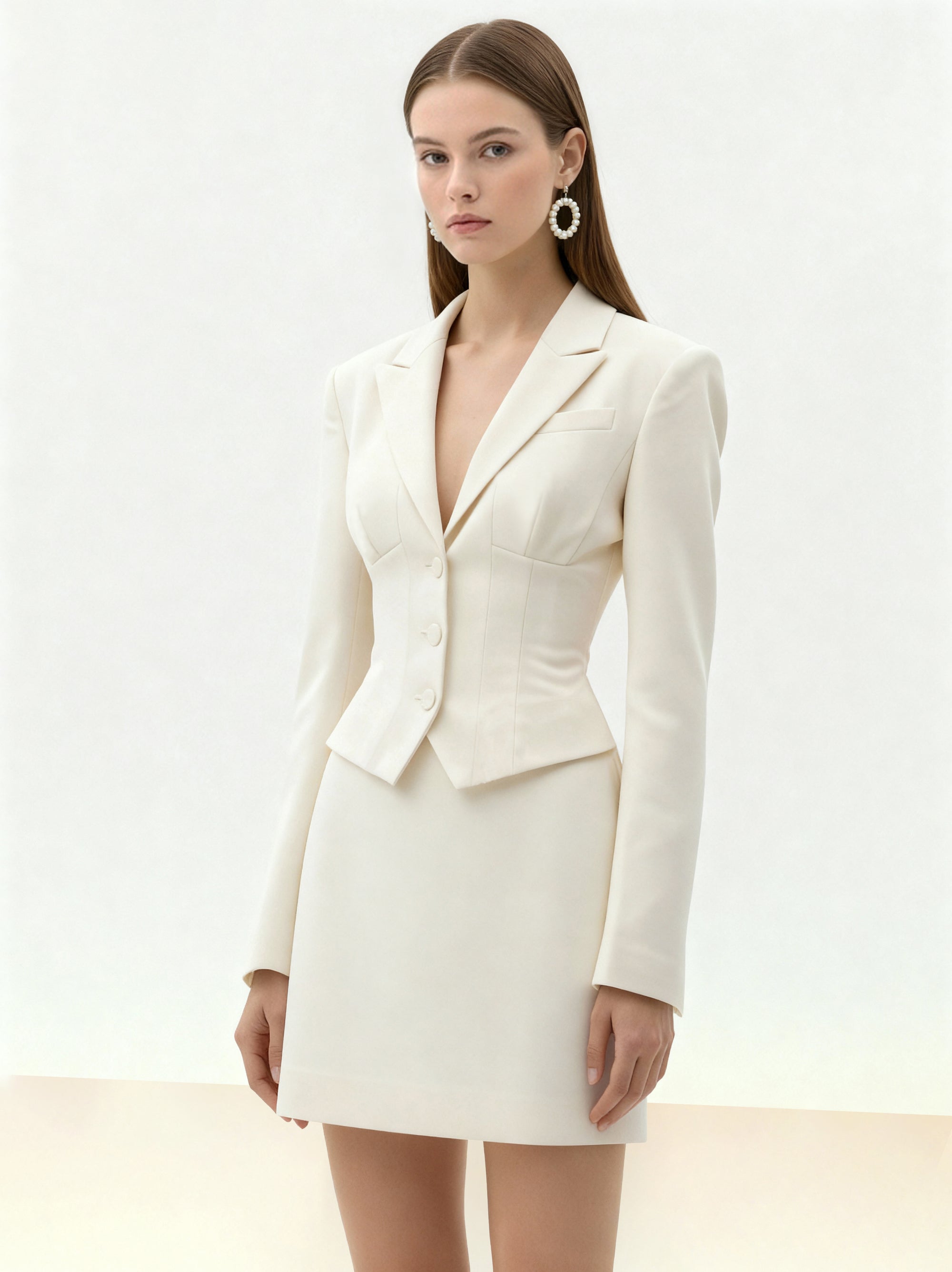 Sculpted Waist Cropped Blazer - White