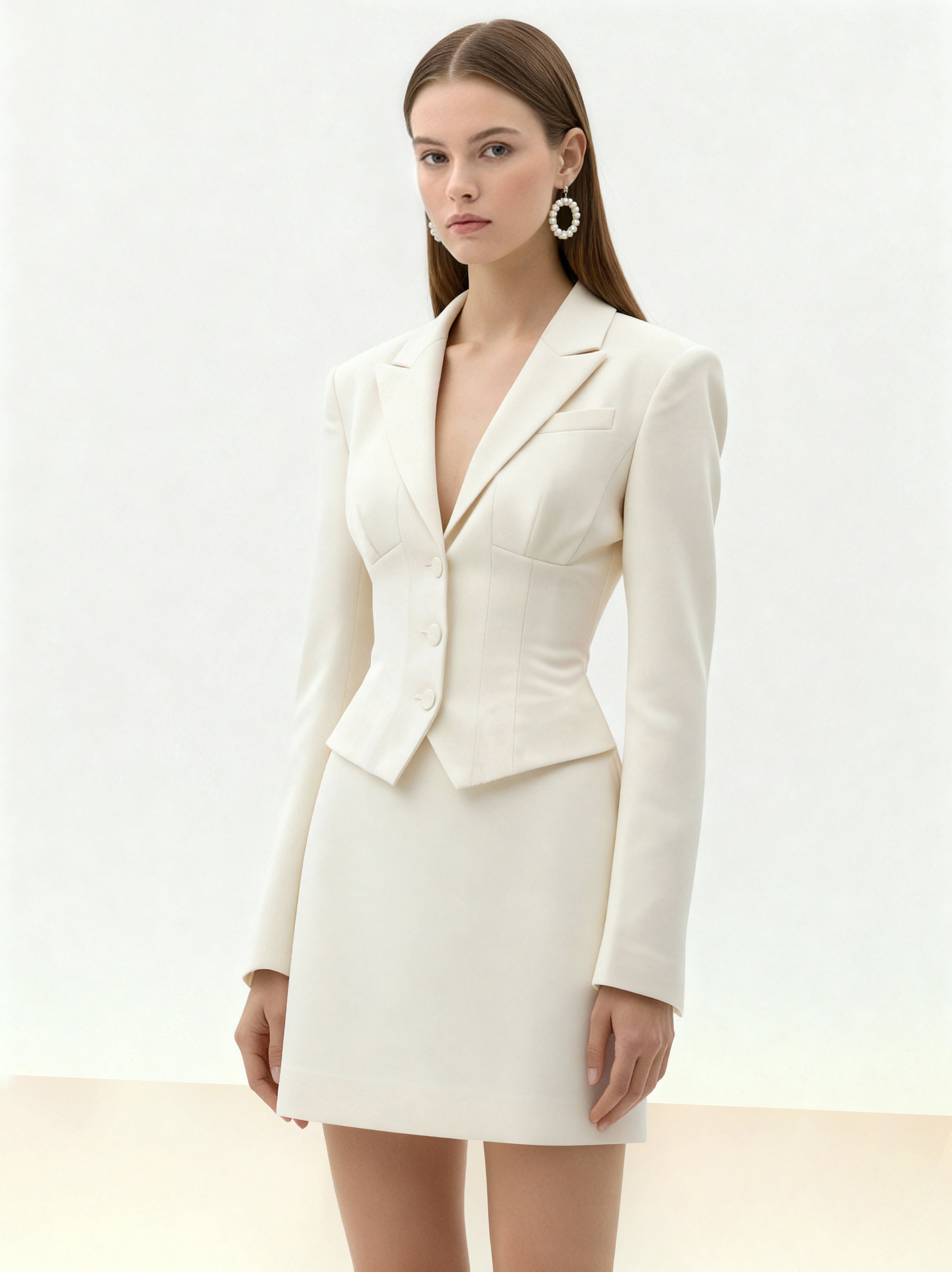 Sculpted Waist Cropped Blazer - White