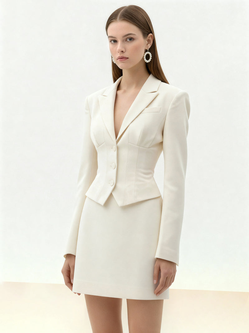 Sculpted Waist Cropped Blazer - White
