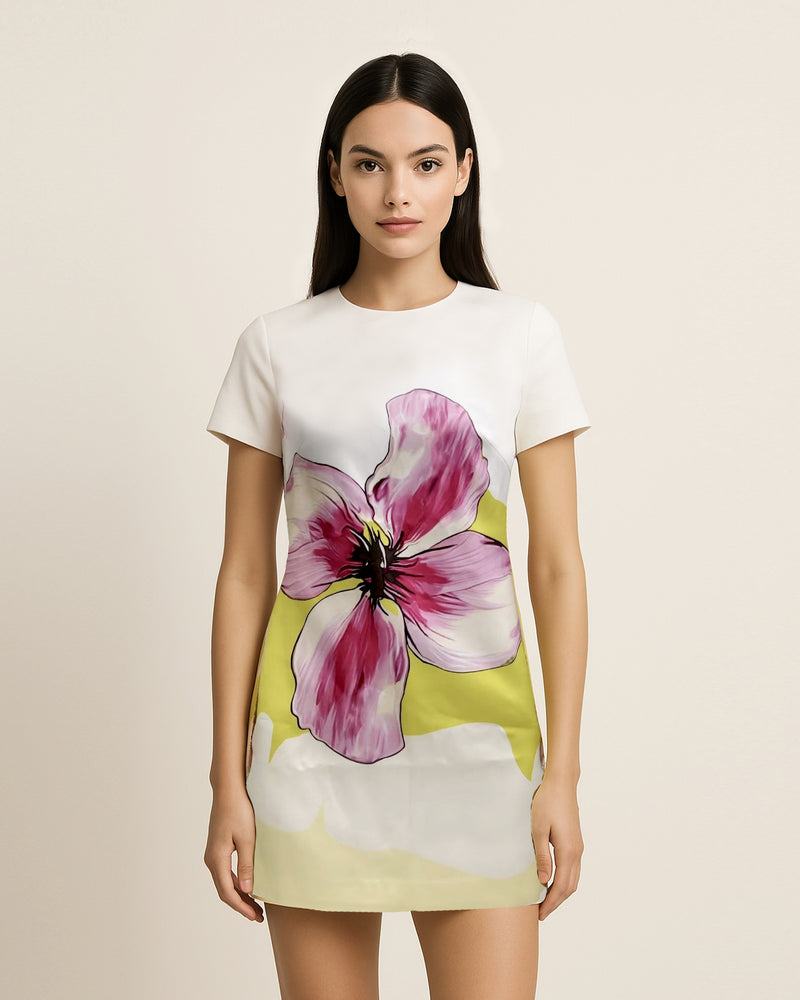 Crew Neck Blossom Dress - Multicolor