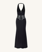 Ruched Lace Panel Maxi Dress - Black
