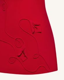 3D Floral-Appliqué Sheath Mini Dress - Red