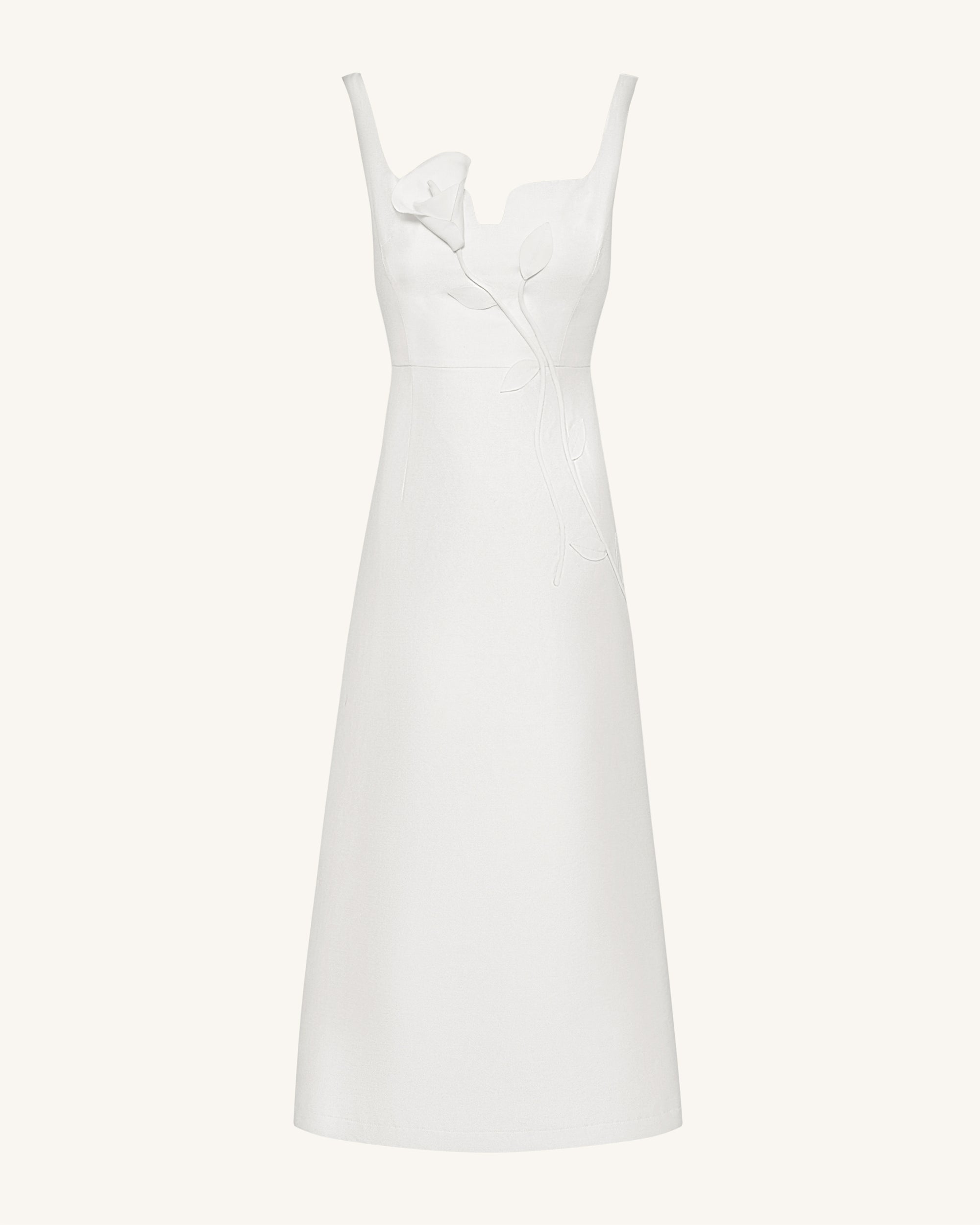 3D Vine-Appliqué Asymmetric Sweetheart Gown - White