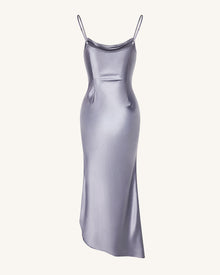 Liquid Satin Cowl-Slit Gown - Silver
