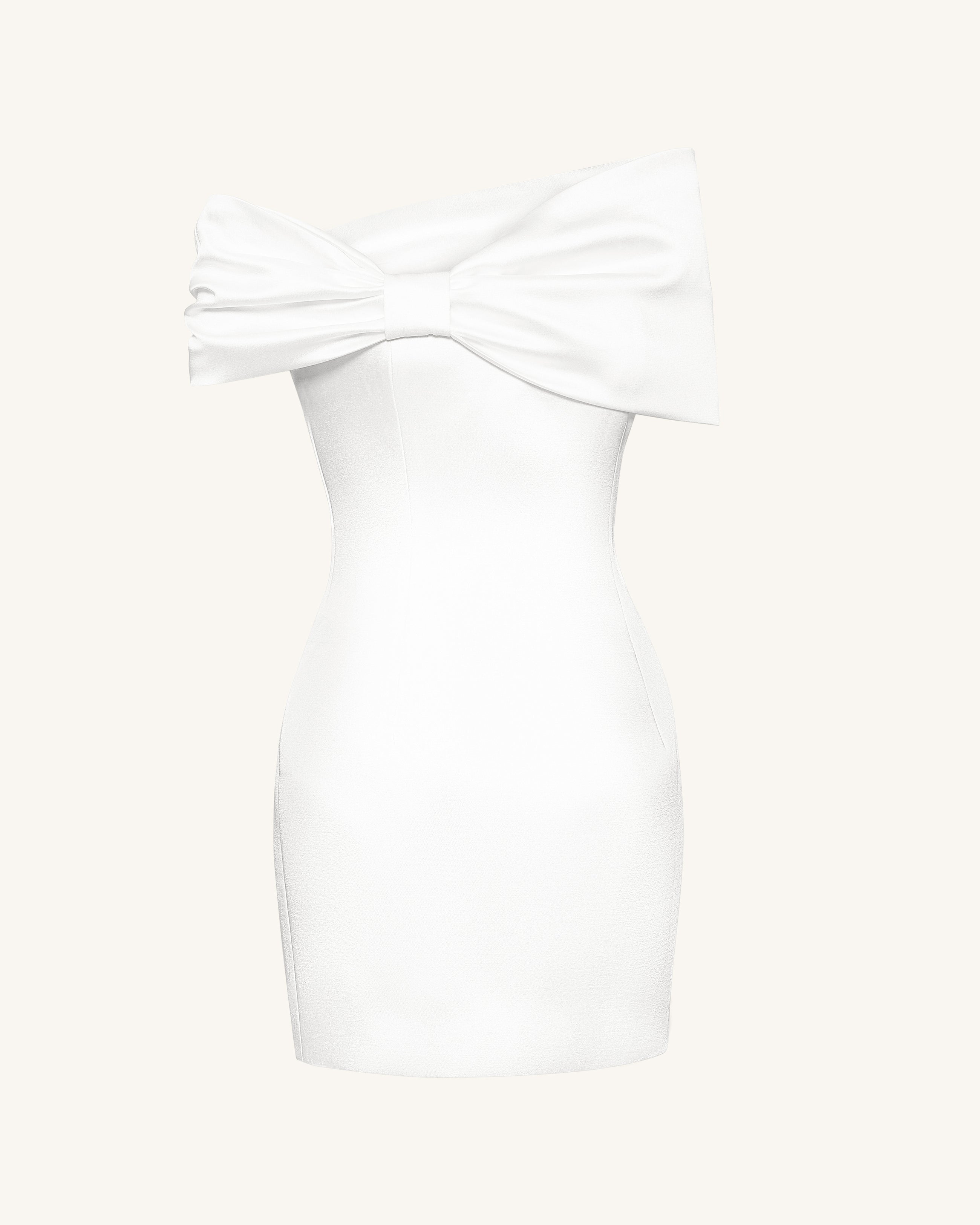 Satin Asymmetric Bow Mini Dress - White