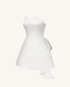 Satin Strapless Bow-Back Mini Dress - White