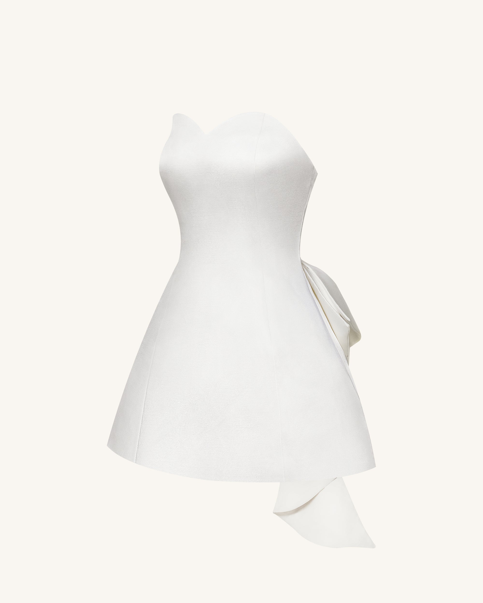 Satin Strapless Bow-Back Mini Dress - White