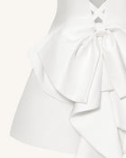 Satin Strapless Bow-Back Mini Dress - White