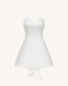 Satin Strapless Bow-Back Mini Dress - White