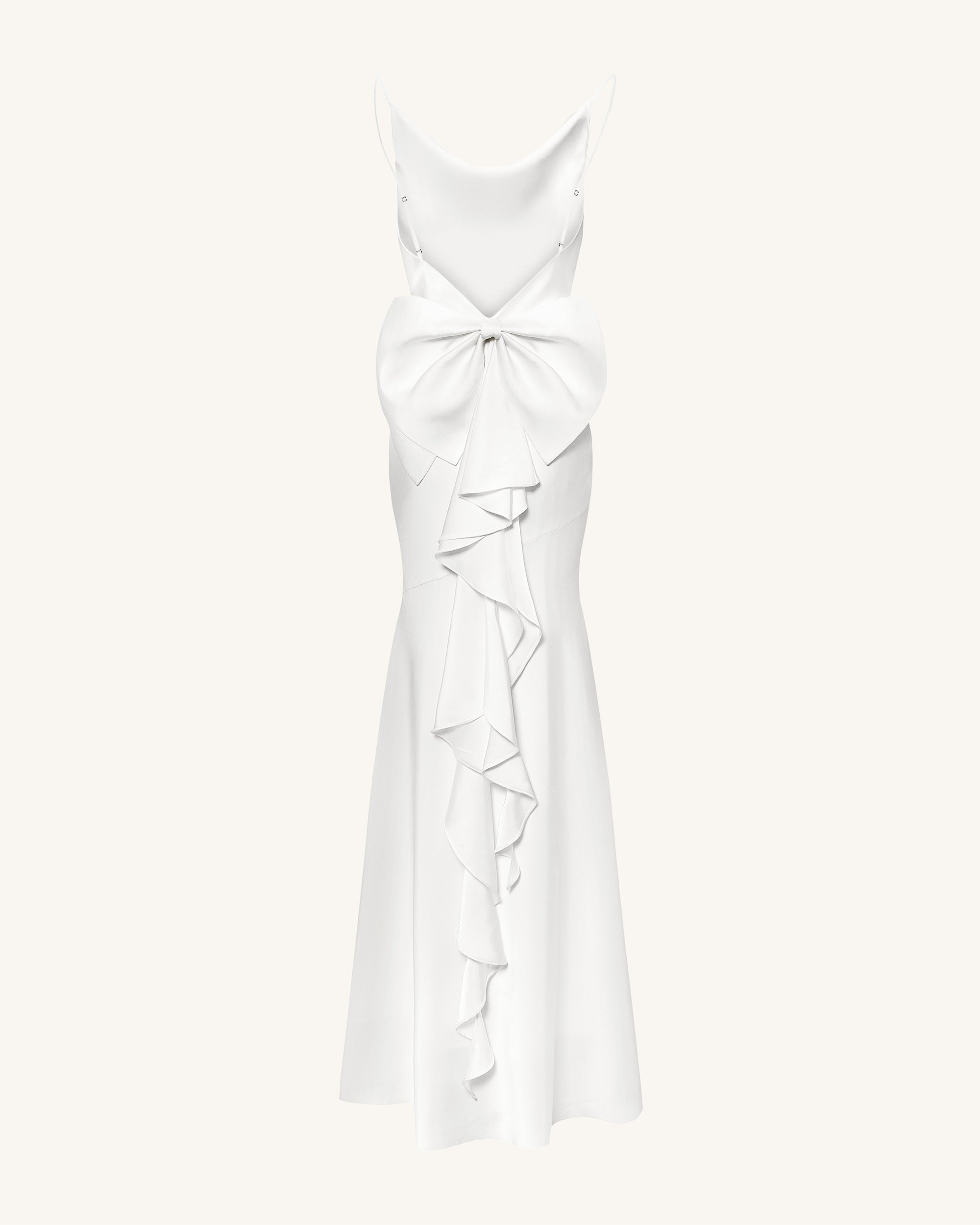 Satin Cowl-Neck Bow-Back Maxi Dress - White