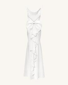 Satin Cowl-Neck Bow-Back Maxi Dress - White