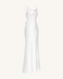 Satin Cowl-Neck Bow-Back Maxi Dress - White