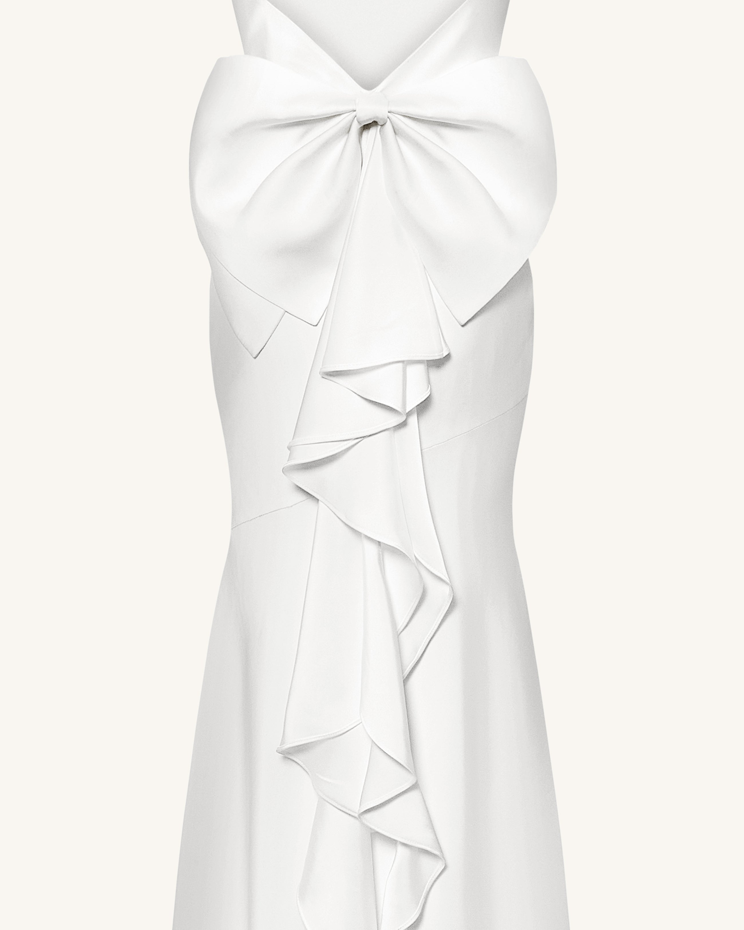 Satin Cowl-Neck Bow-Back Maxi Dress - White