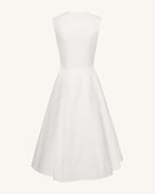 Front V-Neck Pleated Midi Dress - White