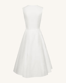 Front V-Neck Pleated Midi Dress - White