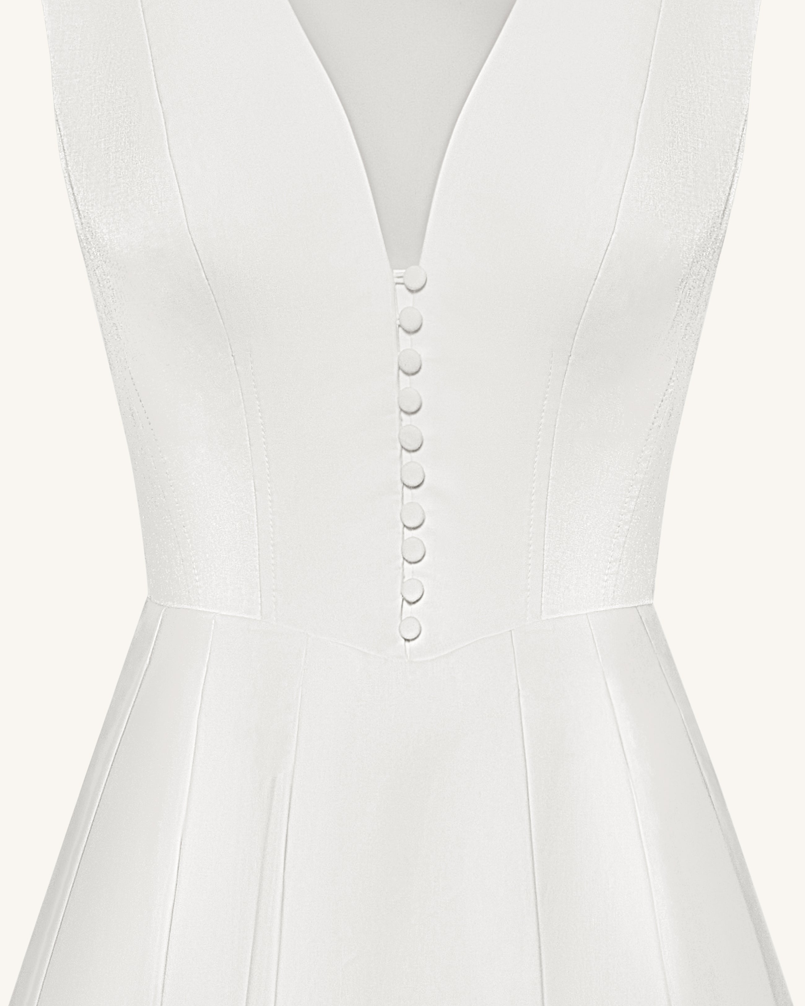 Front V-Neck Pleated Midi Dress - White