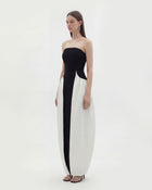 Monochrome Paneled Strapless Sculptural Maxi Dress - Black