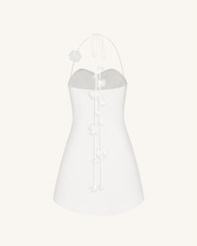 Floral Ruched Halter Mini Dress - White