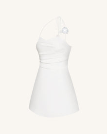 Floral Ruched Halter Mini Dress - White