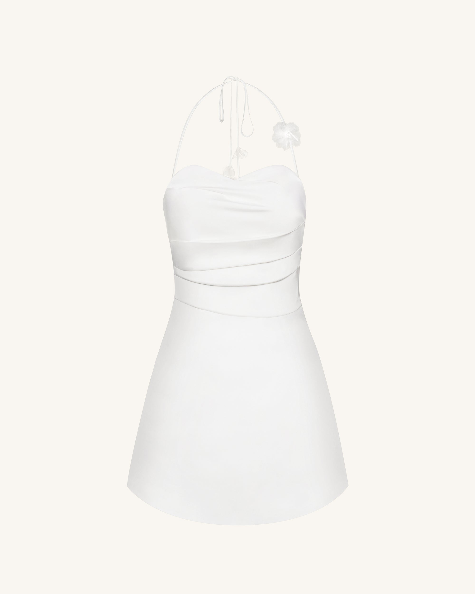 Floral Ruched Halter Mini Dress - White