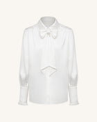 Ribbon Tie Balloon Sleeve Blouse - White