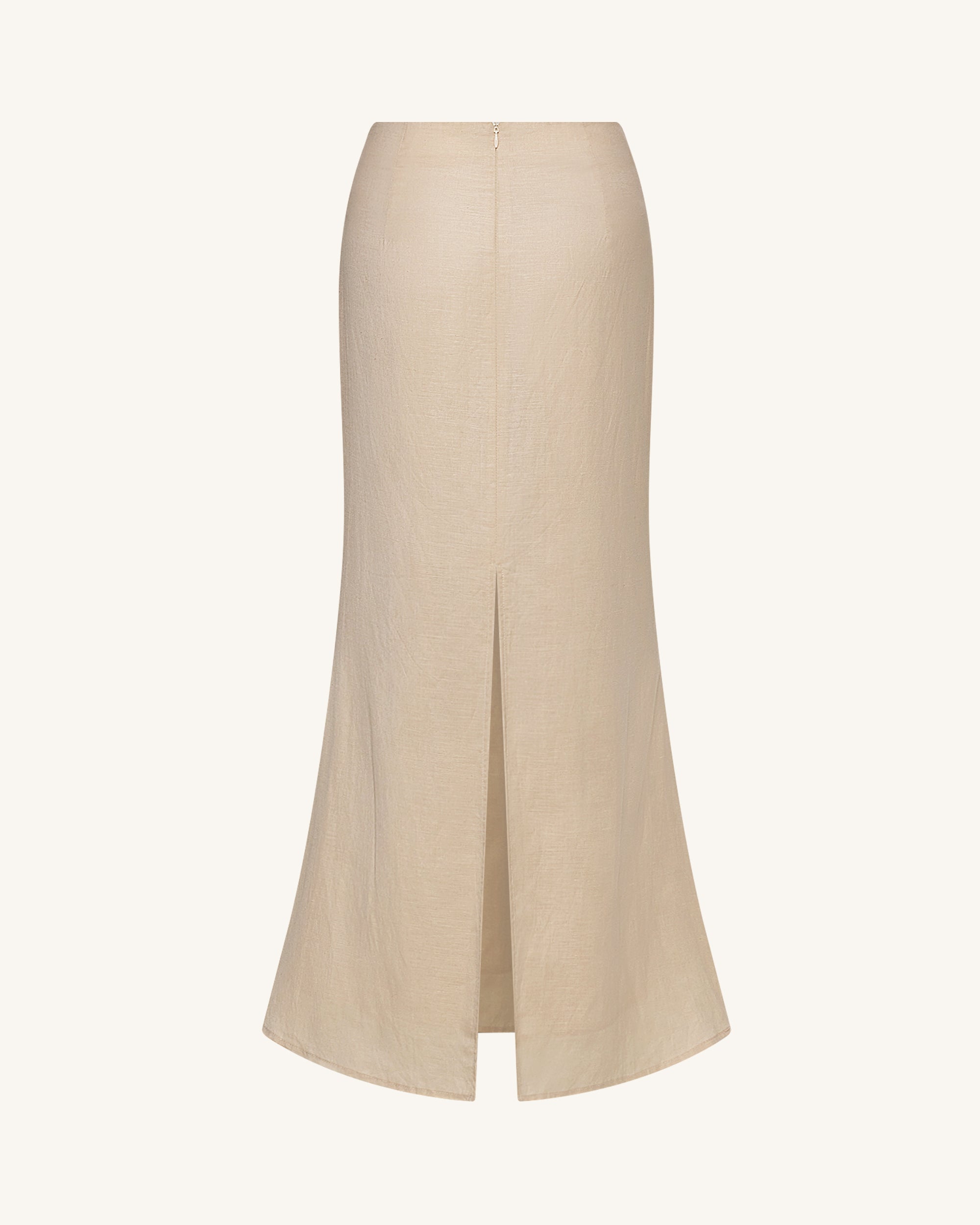 Linen Corded Embroidery Maxi Skirt - Natural