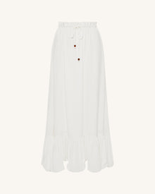 Drawstring Chiffon Maxi Skirt - White