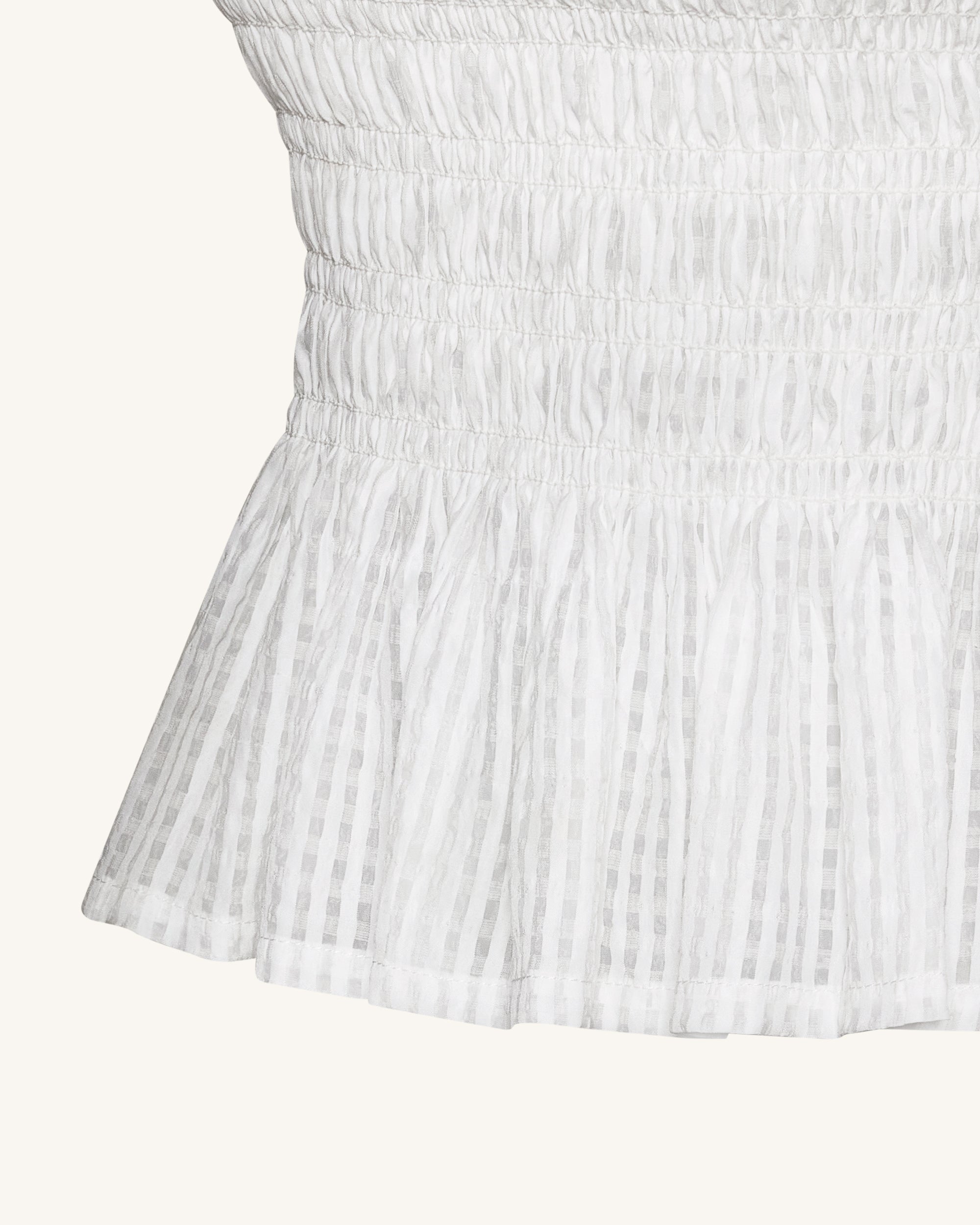 Smocked Peplum Sleeveless Top - White